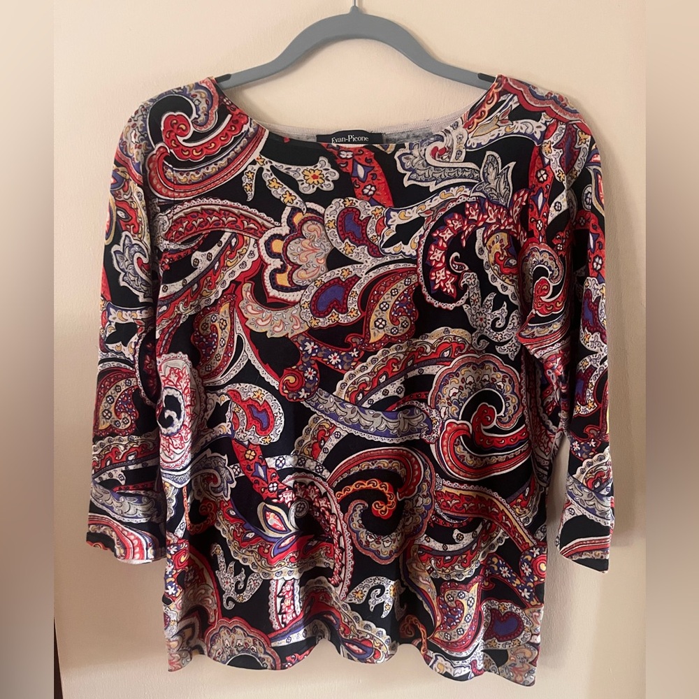 Evan Picone Silk/Cotton/Nylon Paisley Print Sweater, 23" long, 3/4 sleeves
